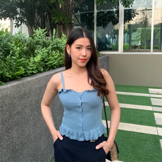 🥳พร้อมส่งเสื้อสายเดี่ยวไหมพรม