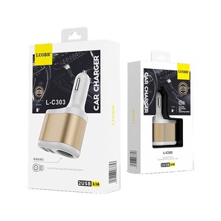 3in1 ที่ชาร์จในรถยนต์ หัวชาร์จในรถCar Charger ชาร์จเร็ว 2USB พร้อมช่องจุดบุหรี่ ยี่ห้อLUOBR รุ่น L-C303