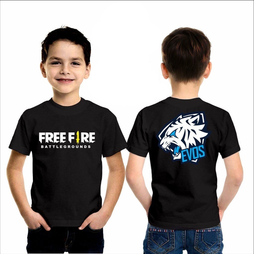 Freefire Boys Evos เสื้อยืดเด็ก FF Evos เสื้อ FF เสื้อยืดสําหรับเด็กอายุ 5-12 ปี