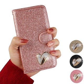 เคส Samsung S20 Ultra Case S9 S10 S10e Note 8 9 10 Plus เคสฝาพับ Flip Cover Heart Diamond Glitter Leather Wallet เคสเคสโทรศัพท์หนังฝาพับพร้อมช่องใส่บัตรสําหรับ Samsunggalaxy galaxy Note10 Plus Case S 20 Ultra S 8 S 9 S 10 E Note8 Note9