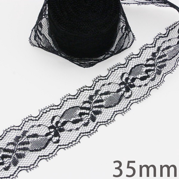 ริบบิ้นลายลูกไม้สีด ํา 10 หลา / ม้วน - รูปที่ 3