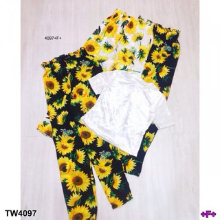 TwinsShopVip💗พร้อมส่ง TW4097  set2ชิ้นเสื้อทรงคอเต๋า+กางเกงลายดอก