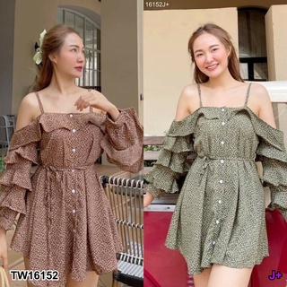 👗Pfashion [ส่งไว!!🚛] P16152 เดรสสั้นระบาย แขน+อก ลายดอก มีเชือกผูกเอว