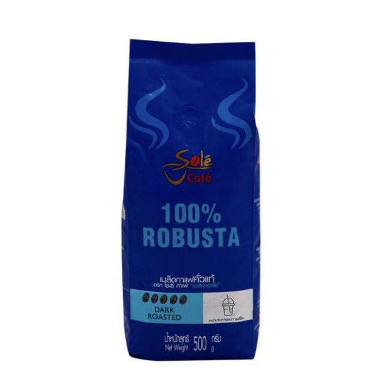 Sole Cafe โซเล่ เมล็ดกาแฟคั่วแท้ เอสเพรสโซ่ Robusta 100% Dark Roasted 500 g