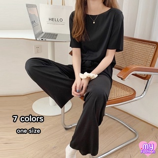 🎴MYF มาใหม่🎴ชุดเซ็ตเสื้อแขนสั้น กางเกงขายาว 7 สี ผ้าร่องนิ่มเด้ง