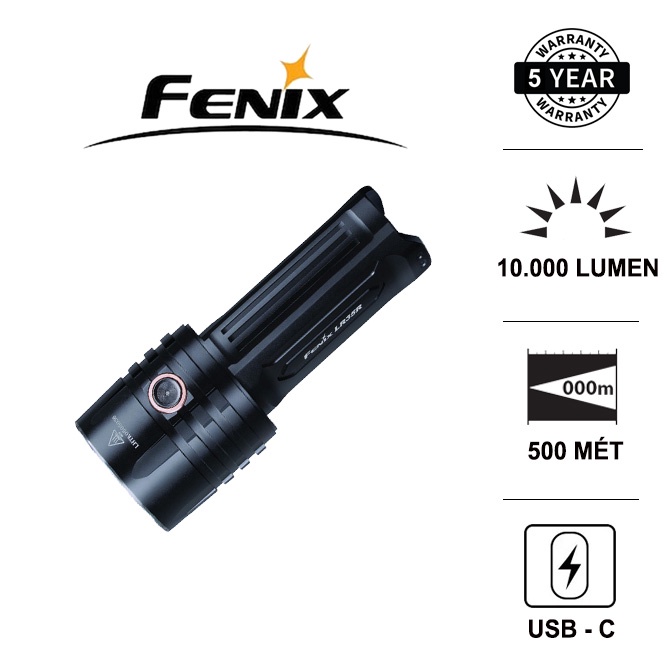 Đèn pin siêu sáng FENIX LR35R 6 LED LUMINUS SST40 sáng 10000lm xa 500m sạc USB-C 2 pin 21700 4000mAh