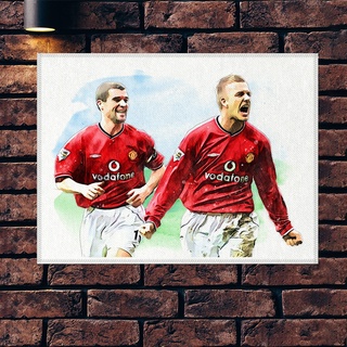 โปสเตอร์ ผ้าแคนวาส Roy Keane + David Beckham Manchester United ตำนาน นักฟุตบอล แมนยู แมนเชสเตอร์ยูไนเต็ด