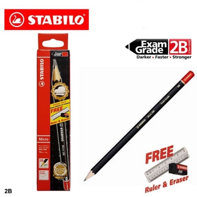 ดินสอ Stabilo Exam Grade 2B 288812S1 (แถมไม้บรรทัด+ยางลบ)