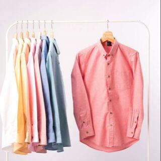 เสื้อเชิ้ต สีโอรส ผ้า oxford แท้