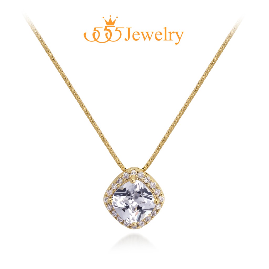 555jewelry จี้พร้อมสร้อย ทรงคุชชั่น ประดับเพชร CZ รุ่น MNC-BN010 - จี้ห้อยคอ จี้สร้อยคอ จี้สร้อยคอแฟ