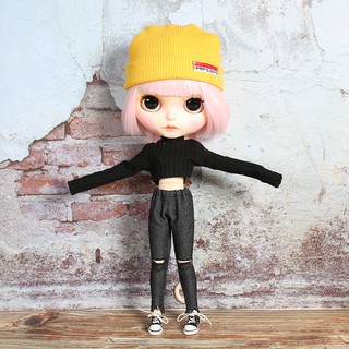 blythe doll clothes เสื้อผ้าตุ๊กตาบลายธ์ T-shirt and pants with hat