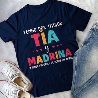 [COD]พร้อมส่ง เสื้อยืดแขนสั้น คอกลม ผ้าฝ้าย 100% พิมพ์ลาย Tengo Dos Titulos Tia Y Madrina หลากสี แฟชั่นฤดูร้อน สําหรับผู