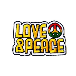 ตัวรีดสันติภาพ LOVE&amp;PEACE ตัวอักษรสีเหลือง ไบค์เกอร์ งานเท่ห์ๆ ตัวรีด (Size M) อาร์มรีด อาร์มรีดติดเสื้อ