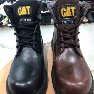 (ทักแชทก่อนสั่ง) รองเท้าเซฟตี้ CAT Safety หัวเหล็ก หนังแท้ หุ้มข้อ #KUU