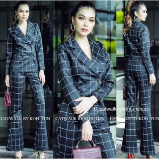 BASIC CHECK SUIT Set เสื้อสูทแขนยาว คู่กับเกงกางเกงขายาว ลายตารางแบบคลาสสิค