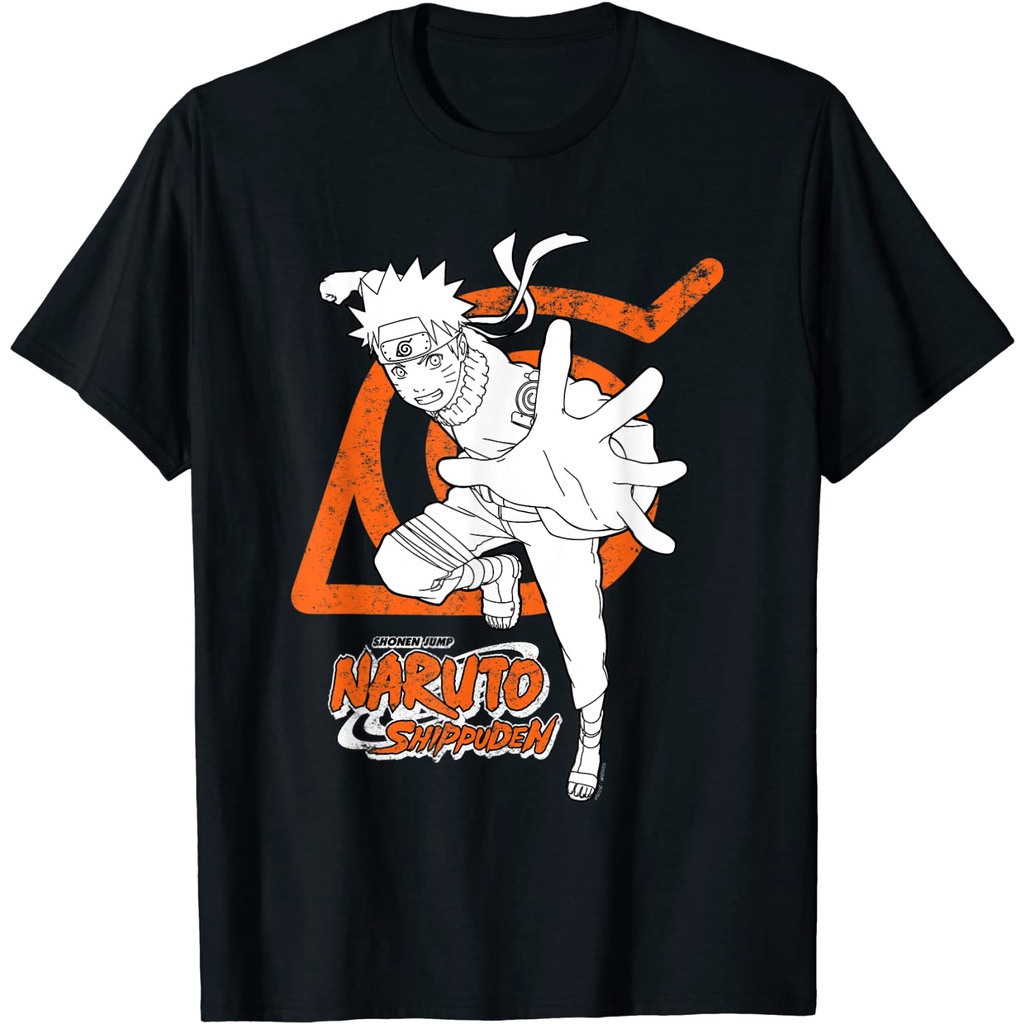 TSHIRTฝ้ายการ์ตูนเกาหลีเสื้อยืดแขนสั้นนารูโตะ Naruto Shippuden Naruto Hidden Leaf Symbol T-Shirt Naruto co branded T-shi