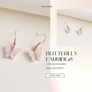 ต่างหูผีเสื้อ White Butterfly Decor Drop Earrings