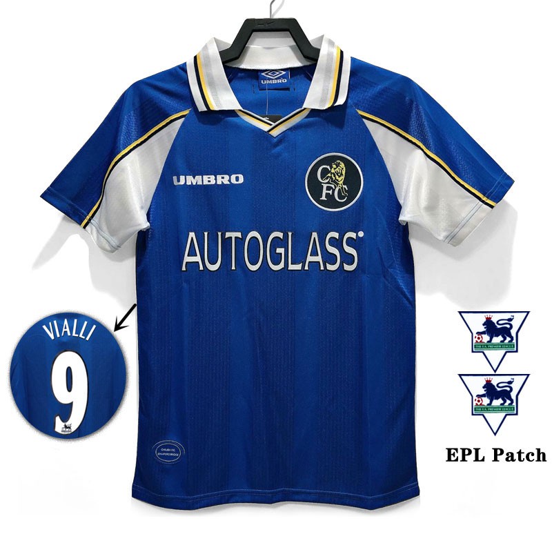 เสื้อเชลซี 1997-99 ย้อนยุค S-XL 9#เสื้อกีฬาแขนสั้น ลายทีมชาติฟุตบอล Vialli