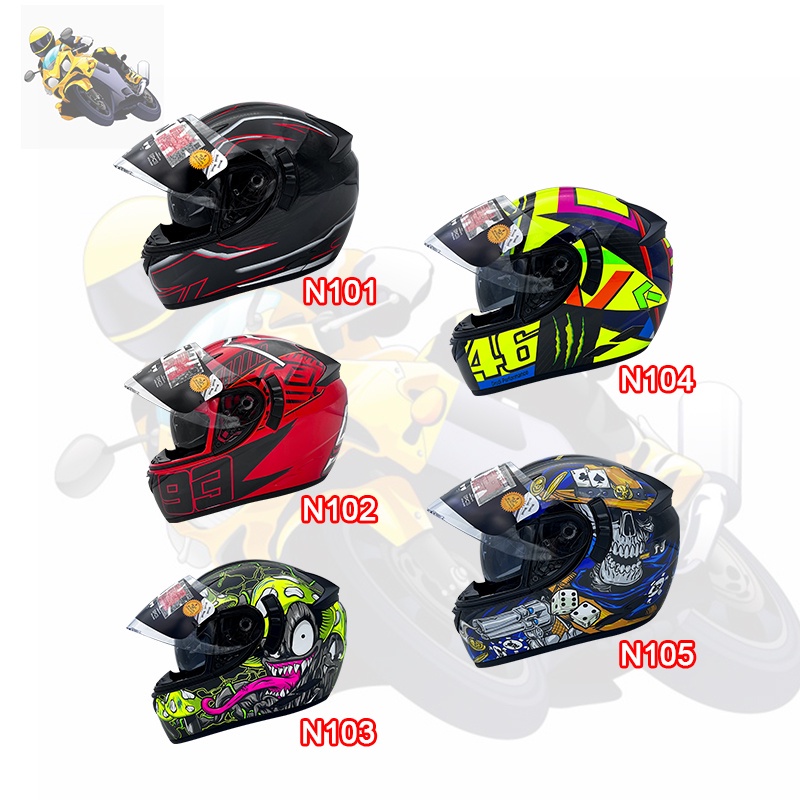 หมวกกันน็อคเต็มใบ แว่น2ชั้น รุ่นN101-105 ไซส์M/L/XL