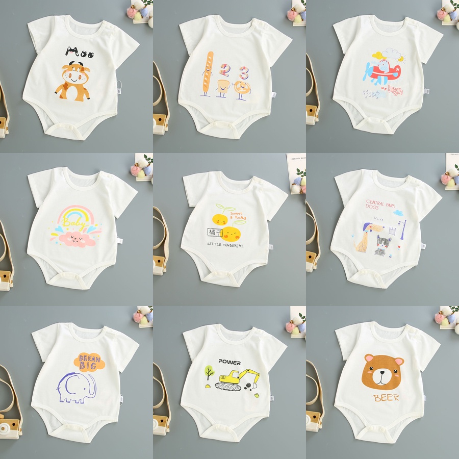 ชุดเด็ก บอดี้สูทแขนสั้น ลายการ์ตูนน่ารัก ผ้าคอตตอน 100% บางเบา ใส่ได้ทั้งเด็กหญิงและเด็กชาย หน้าร้อน ไซส์ 59-90 ซม. (0-12 เดือน) มีพร้อมส่ง