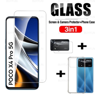 3in1 ฟิล์มเลนส์ สําหรับ Xiaomi poco x4 pro 5G ด้านหน้า ฟิล์มป้องกันรอยขีดข่วน สําหรับ poco x 4 x4pro poxo x4 pro ซิลิโคน เคสใส
