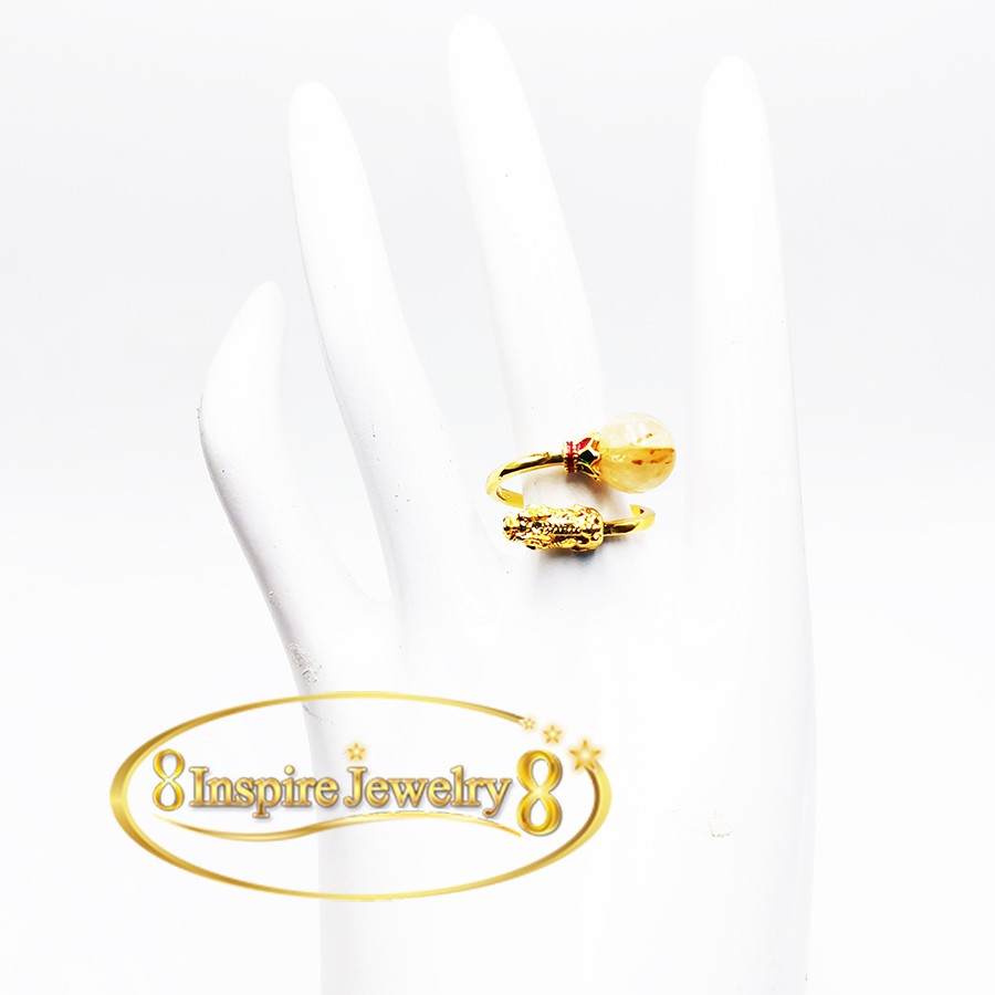 Inspire Jewelry ,แหวนปี่เซี้ยะทองลงยา  ฟรีไซด์ ประดับหินไหมทอง แบบขายดีที่สุด ดีไซด์หรูอินเทรน ตัวเรือนหุ้มเศษทองแท้ 24K