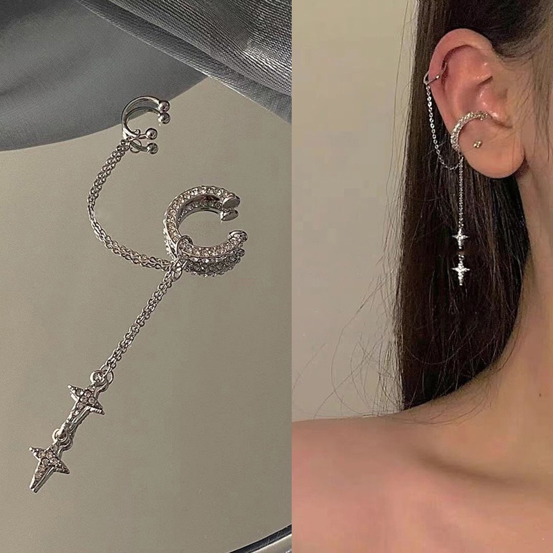2021 ใหม่สีดำต่างหูพู่รักโซ่หัวใจพีชออกแบบเฉพาะต่างหูหวาน cool ต่างหู