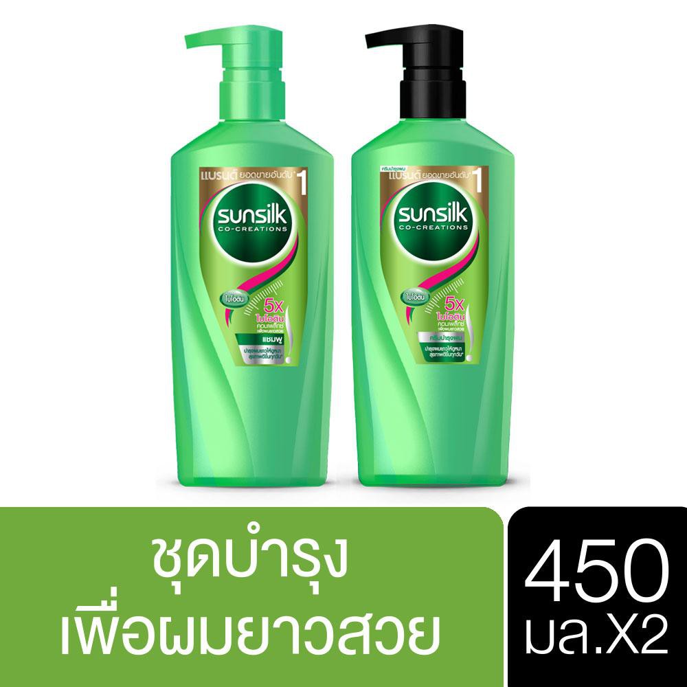 SUNSILK Shampoo 450 ml + Hair Conditioner 450 ml Healthier and Long Green UNILEVER