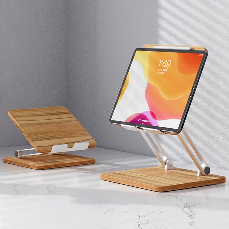 Universal Wood Desktop Tablet Stand Metal Adjustable Foldable Holder for iPad Pro Air Mini 11 12.9 Samsung Xiaomi Huawei