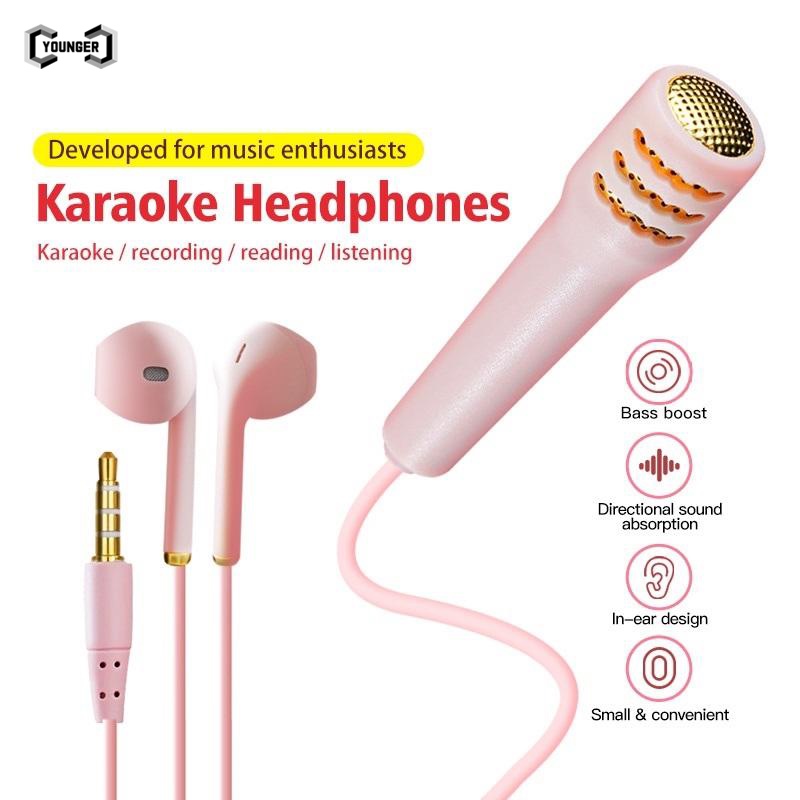 ชุดหูฟังไมโครโฟนคาราโอเกะ Tik Tok Hifi และเบส ขนาดเล็ก 3.5 มม. คุณภาพสูง สําหรับฝึกร้องเพลง ไลฟ์สด