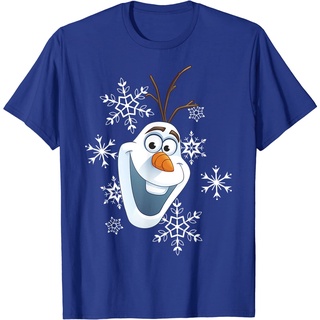 เสื้อยืดคริสต์มาส เสื้อยืดสีขาวเสื้อยืดแขนสั้นลําลอง ผ้าฝ้าย พิมพ์ลาย Disney Frozen Olaf Smile Snowflake คริสต์มาส