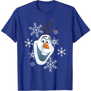 แขนสั้นcrew neckเสื้อยืดแขนสั้นลําลอง ผ้าฝ้าย พิมพ์ลาย Disney Frozen Olaf Smile Snowflake คริสต์มาส แฟชั่นสําหรับผู้ชายS