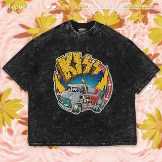 เสื้อยืดผ้าฝ้ายพิมพ์ลายขายดี เสื้อยืด ลาย Kiss OVERSIZE WASHING | เสื้อยืด ขนาดใหญ่ | เสื้อยืด พิมพ์ลายซักผ้า | หินล้าง