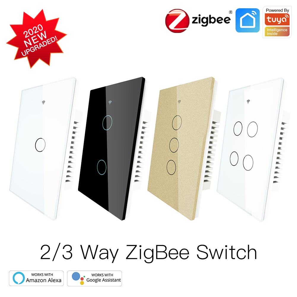 ZigBee Wall Touch สมาร์ทสวิตช์ไฟ Neutral/No Neutral ไม่มี Capacitor ทำงานร่วมกับ Alexa & Google Hub