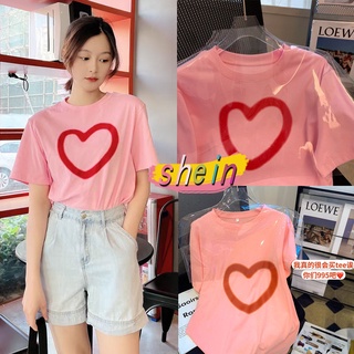 Shein เสื้อยืดแขนสั้นลายหัวใจน่ารัก น่ารัก oversize เสื้อยืดแฟชั่นสไตล์เกาหลี  2357