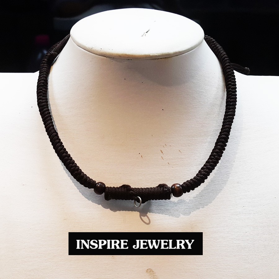 Inspire Jewelry ,สร้อยคอเชือก ถักเงื่อนสีดำ ปรับสั้นยาวได้ งานฝีมือThai Handmade ใสพระได้ 1องค์ ราคาถูก Shopee Lazada