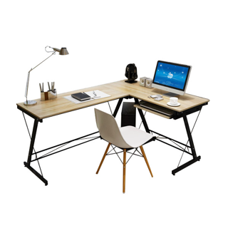 HomeHuk โต๊ะทำงานไม้ รูปตัว L โต๊ะเข้ามุม พร้อมชั้นวางคีย์บอร์ด CPU โครงเหล็ก Z รับน้ำหนัก 150 kg โต๊ะทำงาน แยกเป็น 2 โต๊ะได้ โต๊ะคอม โต๊ะเขียนหนังสือ โต๊ะทำการบ้าน โต๊ะเล่นเกม โต๊ะวางของ โต๊ะไม้ L-Shaped Corner Office Desk โฮมฮัก