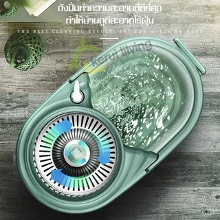 Cobbe ชุดถังปั่นสแตนเลส ไม้ถูพื้น ถังปั่นไม้ม็อบ ไม้ม๊อบ ถังปั่นถูพื้น ถังปั่นน้ำ+ปั่นแห้ง ผ้าม็อบ