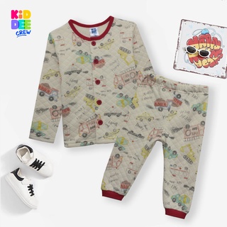 KiddeeCrew ชุดนอนเด็กสีครีมเหลืองลายรถ Childrens pajamas cream yellow car เหมาะสำหรับอายุ 1-14 ปี