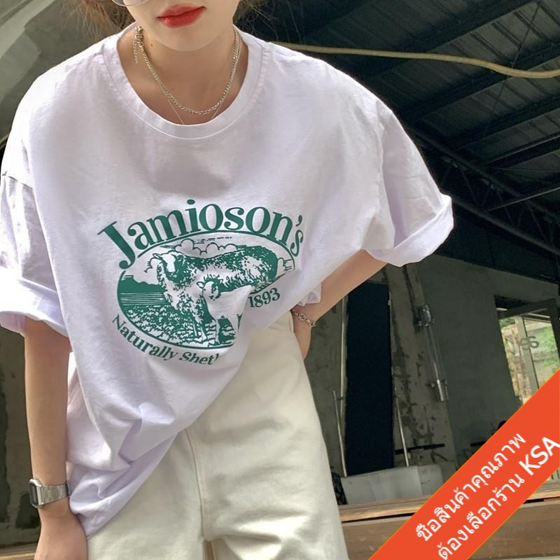 เสื้อยืดแขนสั้นทรงหลวมสไตล์เกาหลี พิมพ์ลาย Oversize เสื้อผ้าแฟชั่นวัยรุ่น เสื้อโอเวอร์ไซส์ผู้หญิงที่กําลังฮิต