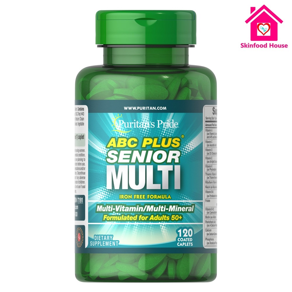 Puritan ABC Plus Senior Multivitamin Multi-Mineral Formula 120 Caplets วิตามินรวมสูตรครบถ้วน สำหรับผู้ใหญ่