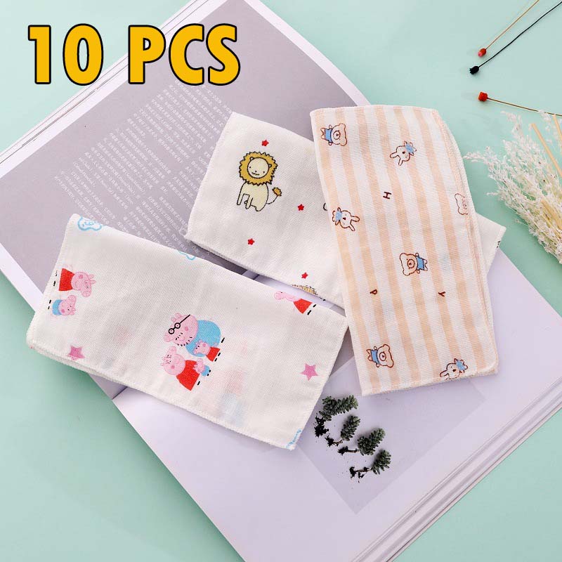 INEX2SHOP (10 ชิ้น) ผ้าเช็ดหน้า ผ้าฝ้าย 100 % ลายการ์ตูน สำหรับเด็กทารก