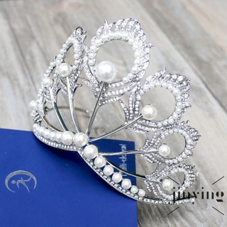 ❤S Wind  Arrival Big Size Pageant Full Round Silver Pearl Feather Shining Rhines