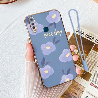 เคสโทรศัพท์มือถือ ซิลิโคน ลายดอกไม้ พร้อมสายคล้อง สําหรับ Vivo Y17 Y15 Y12 Y12i Y11 2019 Vivo 1906 1901 1902 1904 1940 2022