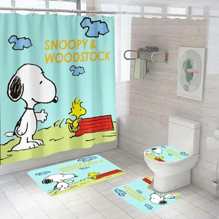 ม่านกันอาบน้ำและชุดพรมพร้อมที่ครอบฝาชักโครก Snoopy​