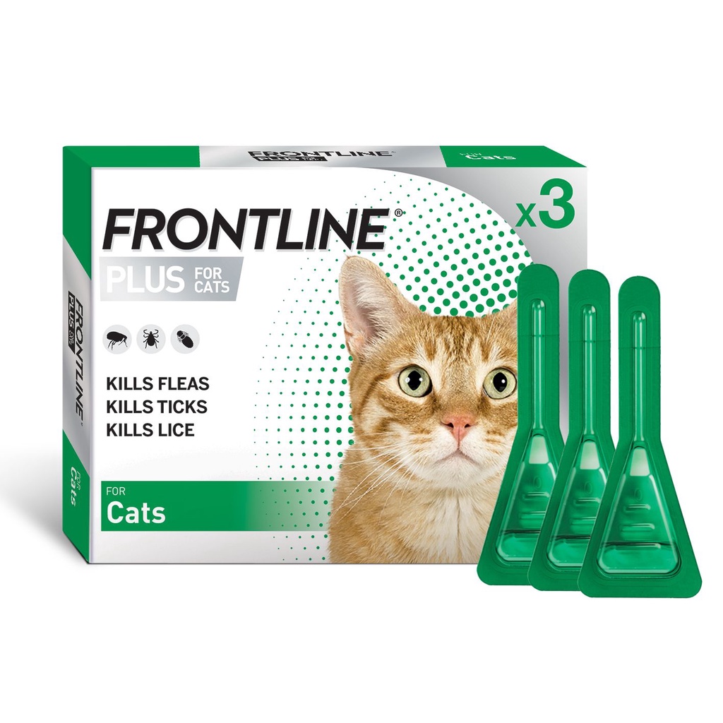 FRONTLINE PLUS CAT ฟรอนท์ไลน์ พลัส ยาหยดกำจัดเห็บหมัด สำหรับแมว 1 กล่อง (3หลอด)