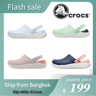 ส่งจากกรุงเทพ CROCS LiteRide ของผู้หญิงรองเท้าชายหาดเปลือยสีชมพูรองเท้าชายหาด