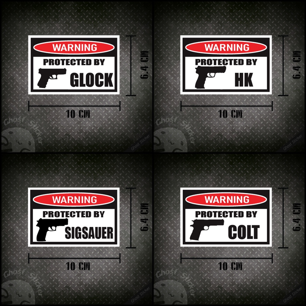 ชุด1 สติกเกอร์รูปปืน Glock/HK/SigSauer/Colt1911 สติกเกอร์ติดรถยนต์ สติกเกอร์ป้ายคำเตือน สติกเกอร์กล่องปืน ขนาด 10x6.4CM