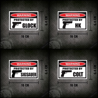 ชุด1 สติกเกอร์รูปปืน Glock/HK/SigSauer/Colt1911 สติกเกอร์ติดรถยนต์ สติกเกอร์ป้ายคำเตือน สติกเกอร์กล่องปืน ขนาด 10x6.4CM