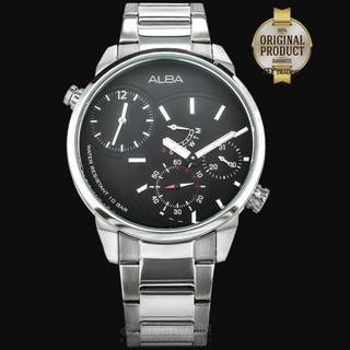 ALBA นาฬิกาข้อมือผู้ชาย sport Duo time สายสแตนเลสสีเงินหน้าดำ รุ่น A2A003X1